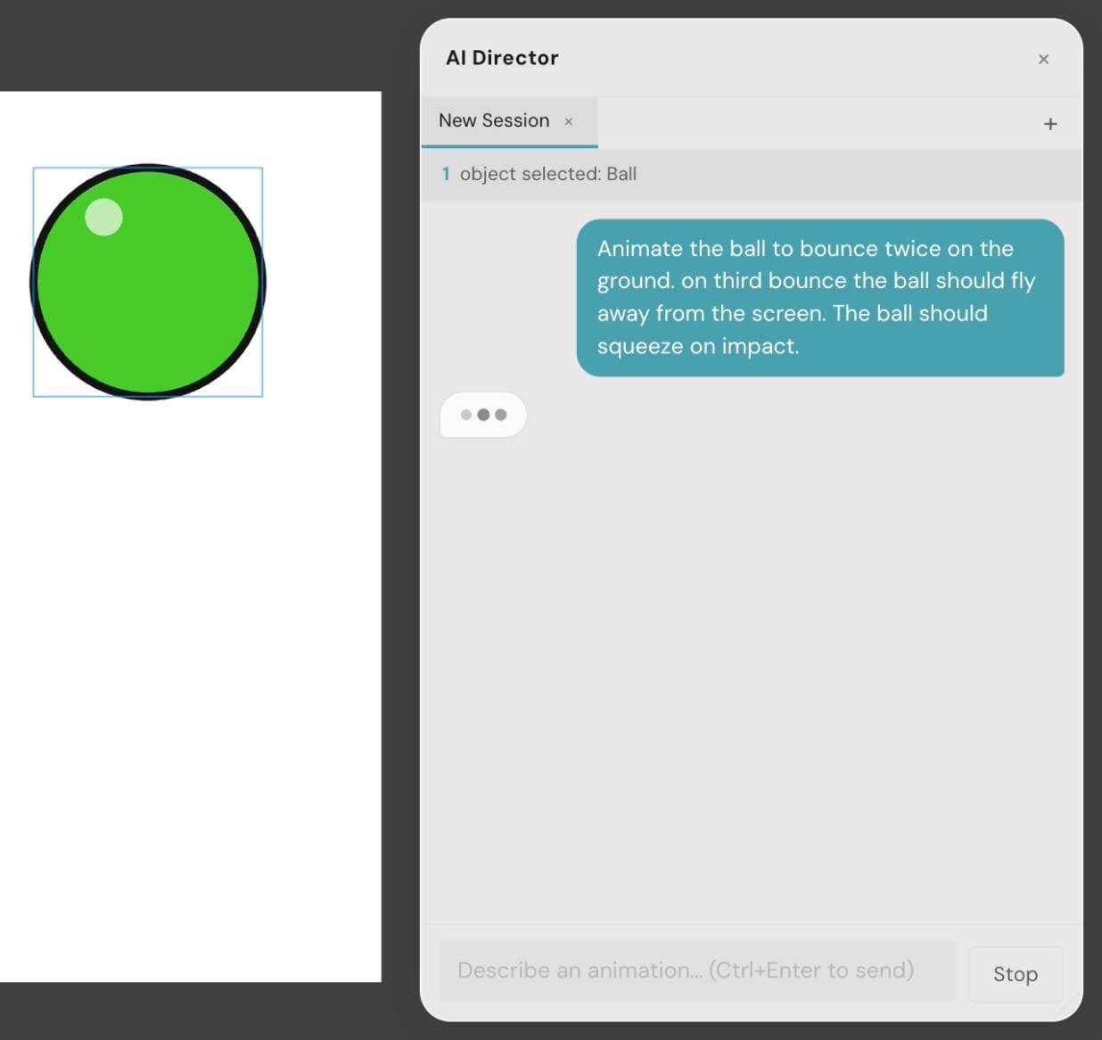 AI Director generating a bounce animation in Sclera