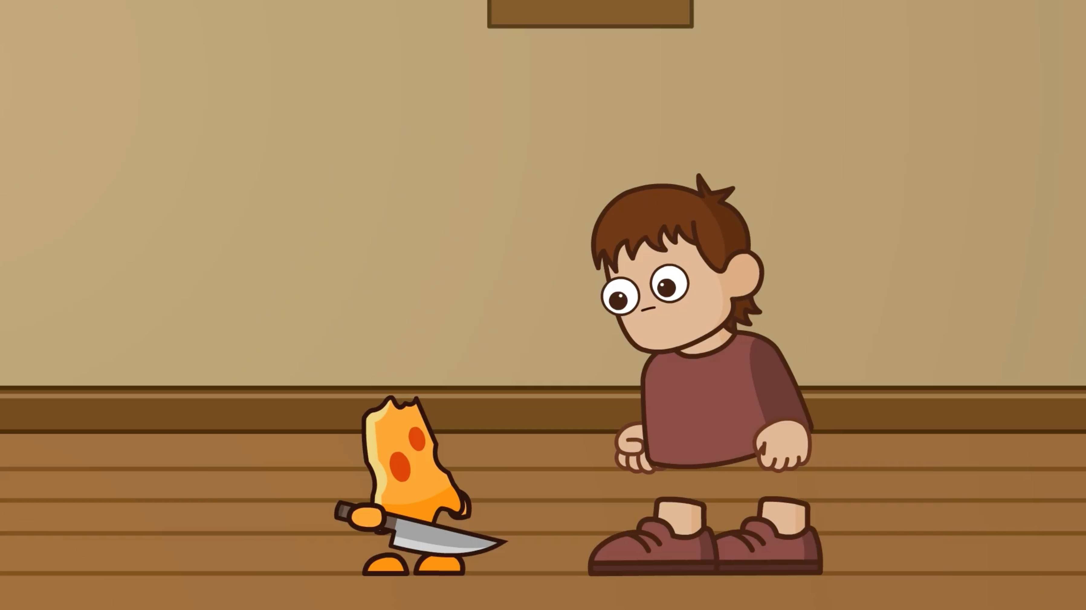 Pizza with a knife — character scene