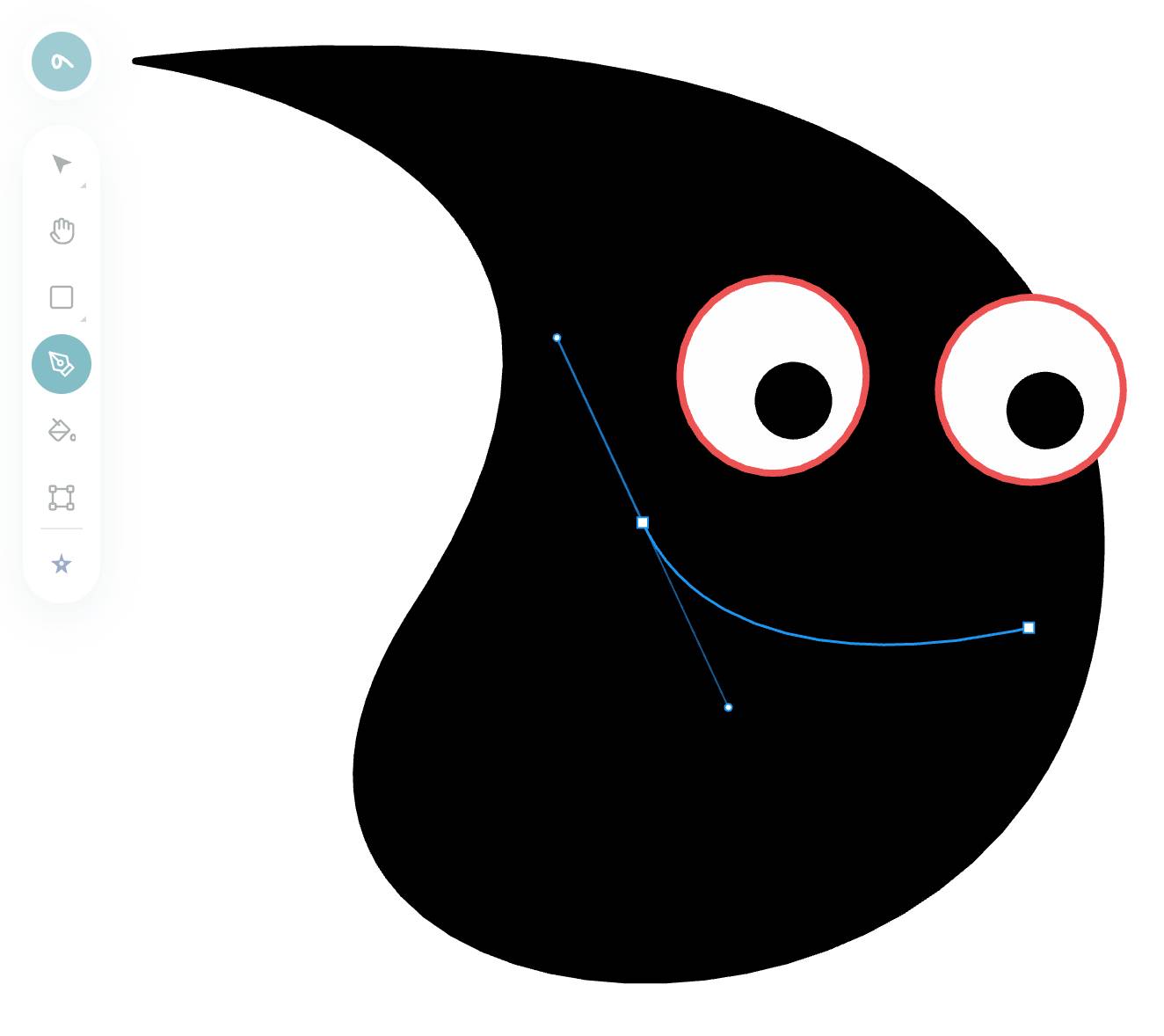 Vector pen tool editing a character shape in Sclera
